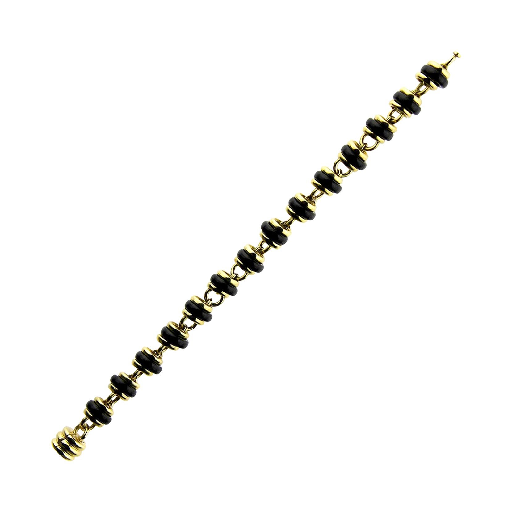 Pomellato Bracelet with Onyx Ring Beads and 18 Carat Yellow Gold