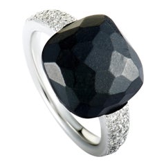 Pomellato Capri Bague coussin carré en or blanc 18 carats:: diamant et onyx