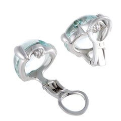 Pomellato Capri 18 Karat Gold Green Amethyst Cabochon Heart Clip-On Earrings