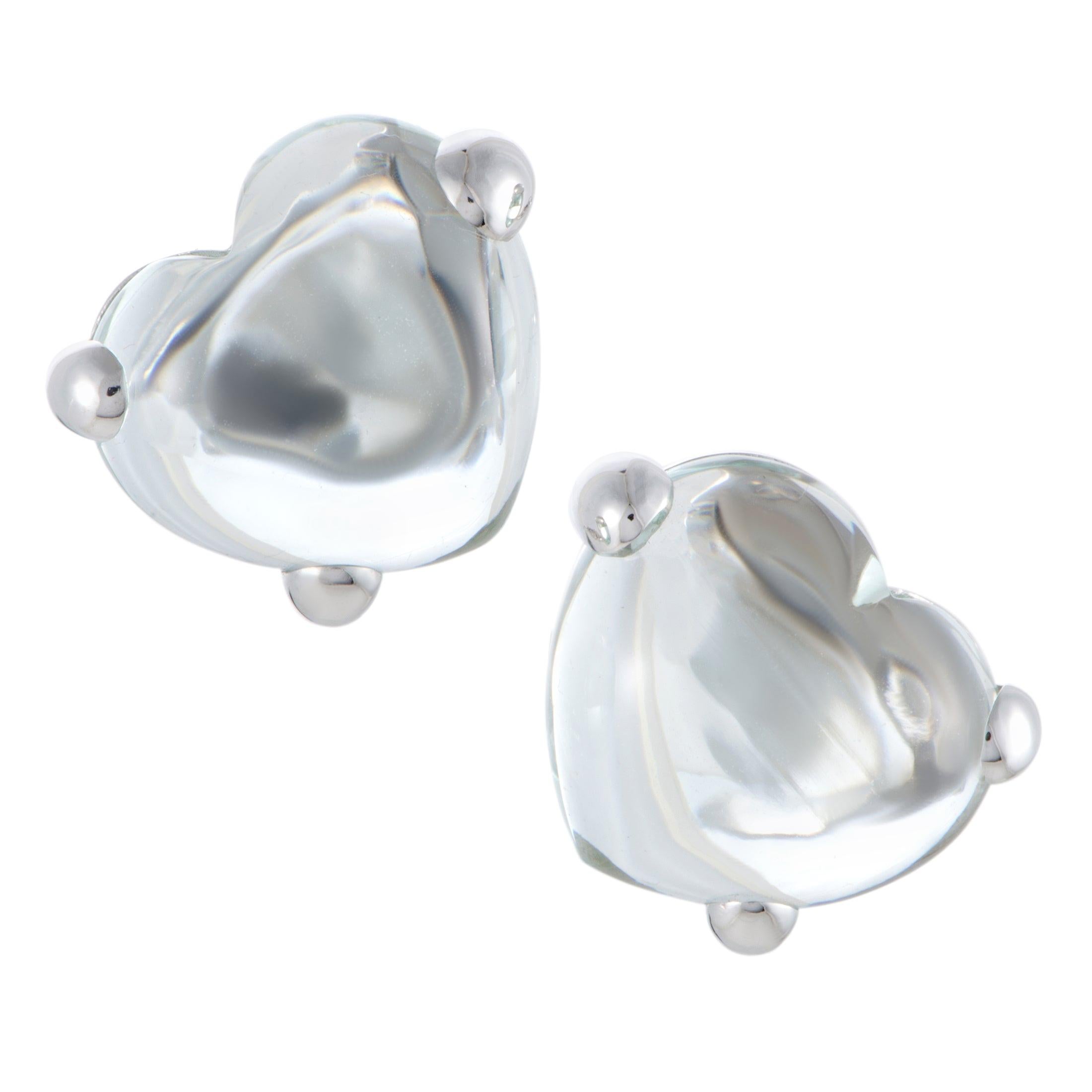 Pomellato Capri 18 Karat Gold Green Amethyst Cabochon Heart Clip-On Earrings