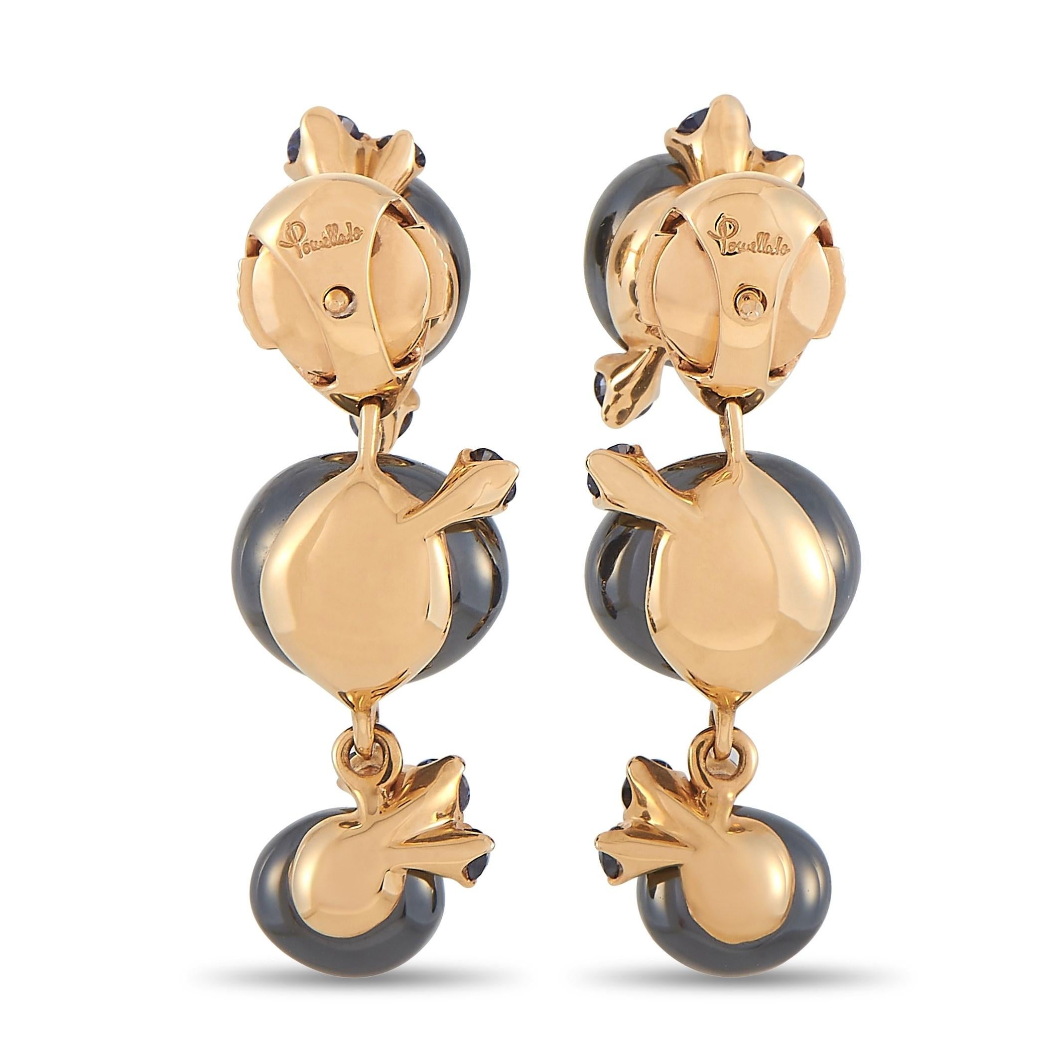 Perfect as a finishing touch to an elaborate ensemble or as a style-boosting contrast to a basic outfit, the Pomellato Capri Ceramic and Sapphire Drop Earrings will add pizzazz to your looks. This attractive ear jewel features a rose gold base