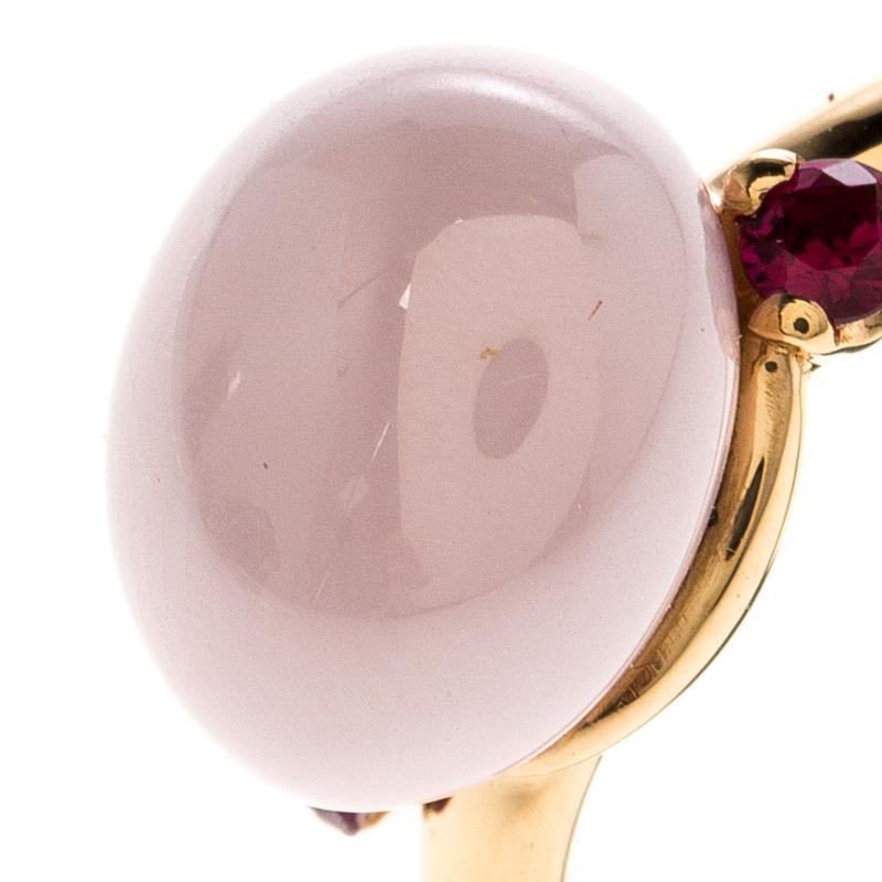 Contemporary Pomellato Capri Bloom Pink Ceramic & Ruby 18k Rose Gold Ring Size 53