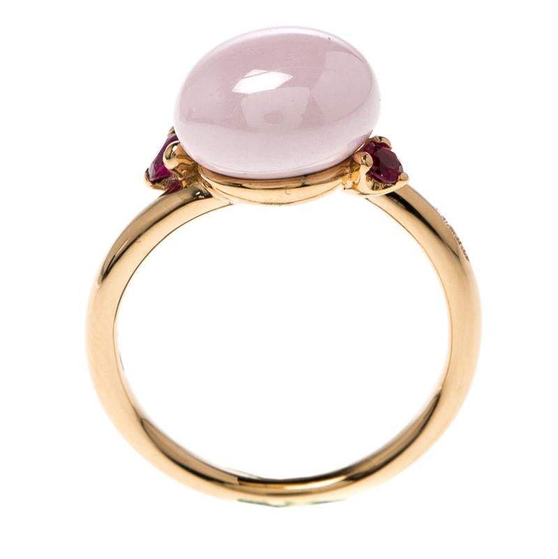 Pomellato Capri Bloom Pink Ceramic & Ruby 18k Rose Gold Ring Size 53 1