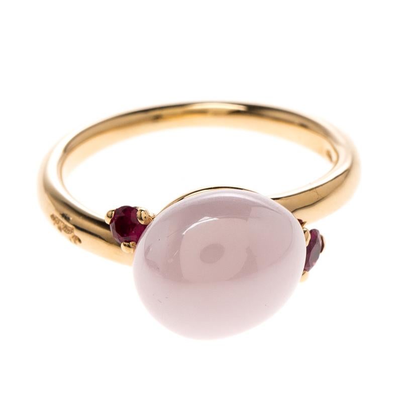 Pomellato Capri Bloom Pink Ceramic & Ruby 18k Rose Gold Ring Size 53 3