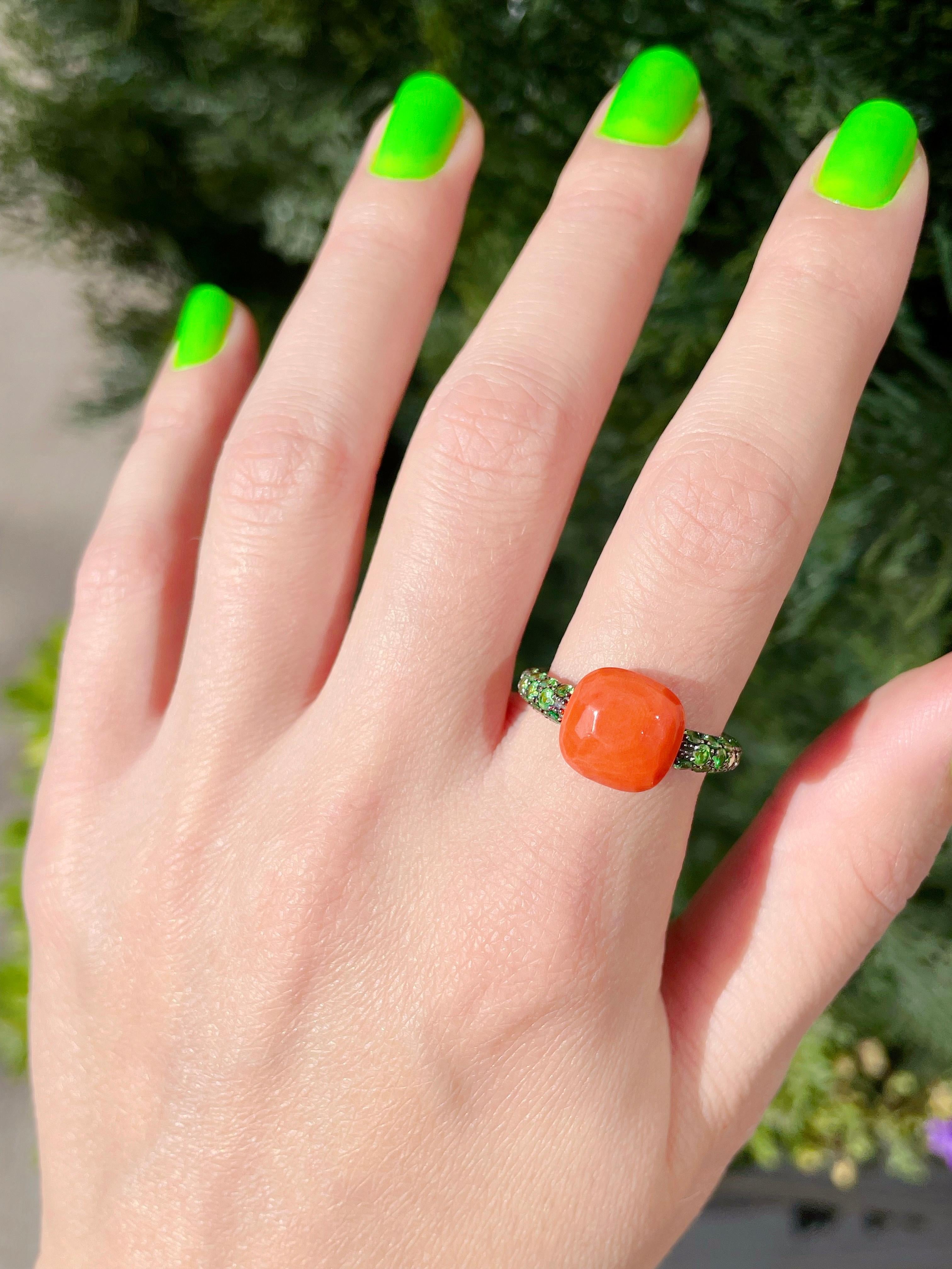 Pomellato Capri Collection 18K Gold Coral Tsavorite Garnet Cocktail Ring 4