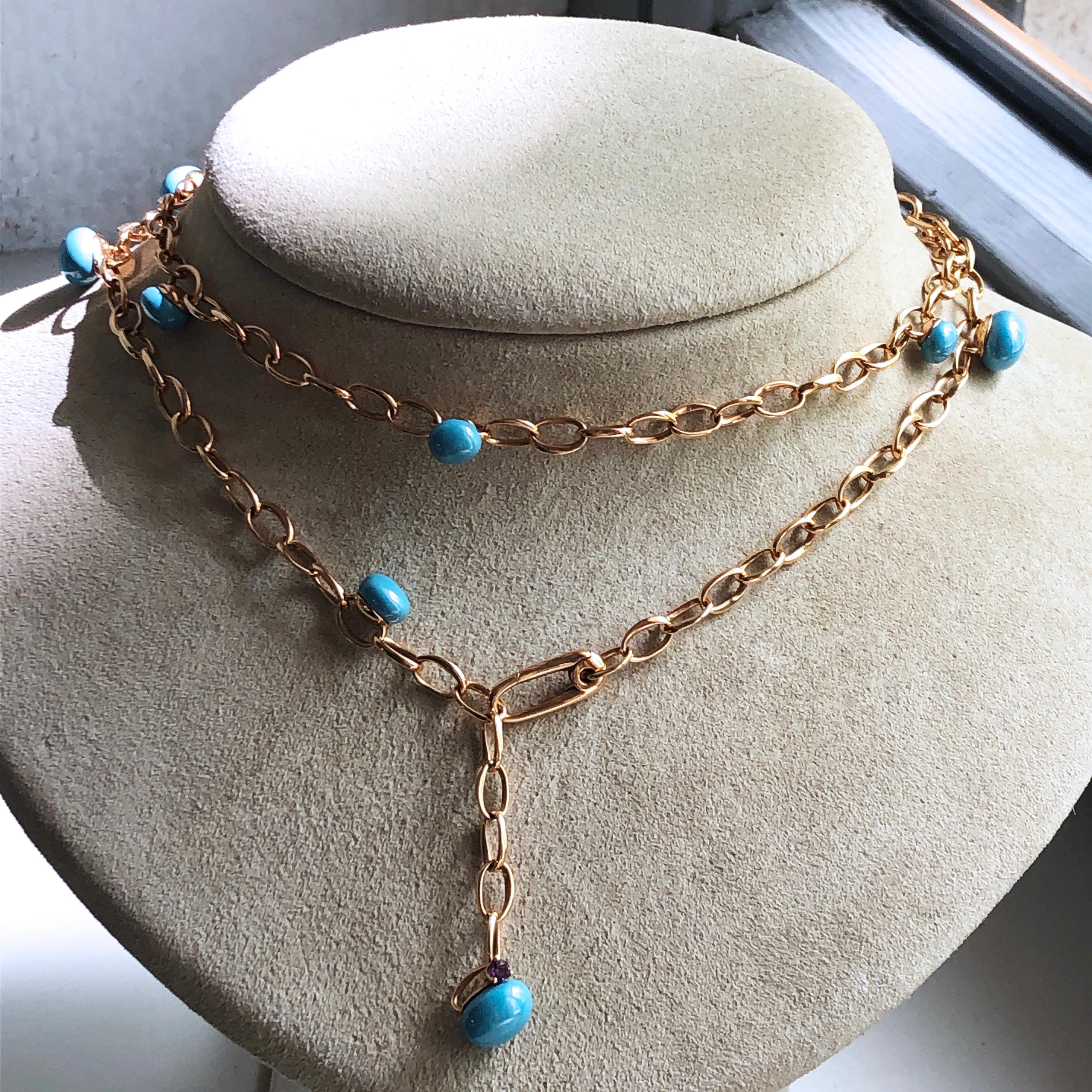 Taille cabochon Pomellato Collection Capri Collier iconique en céramique turquoise en or rose 18 carats