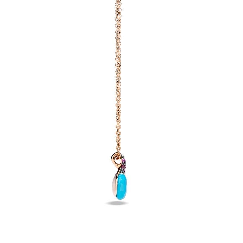 Pomellato Capri Pendant in Turquoise and Rubies '0.10 Ct' with Chain F.B104O7RTU In New Condition In Wilmington, DE