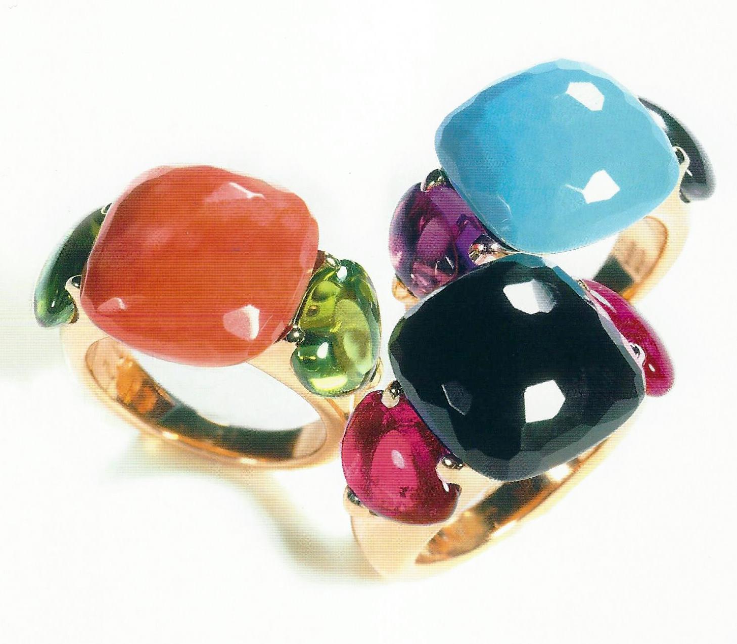 Women's Pomellato Capri Ring in 18 Karat Rose Gold with Onyx and Red Tourmaline