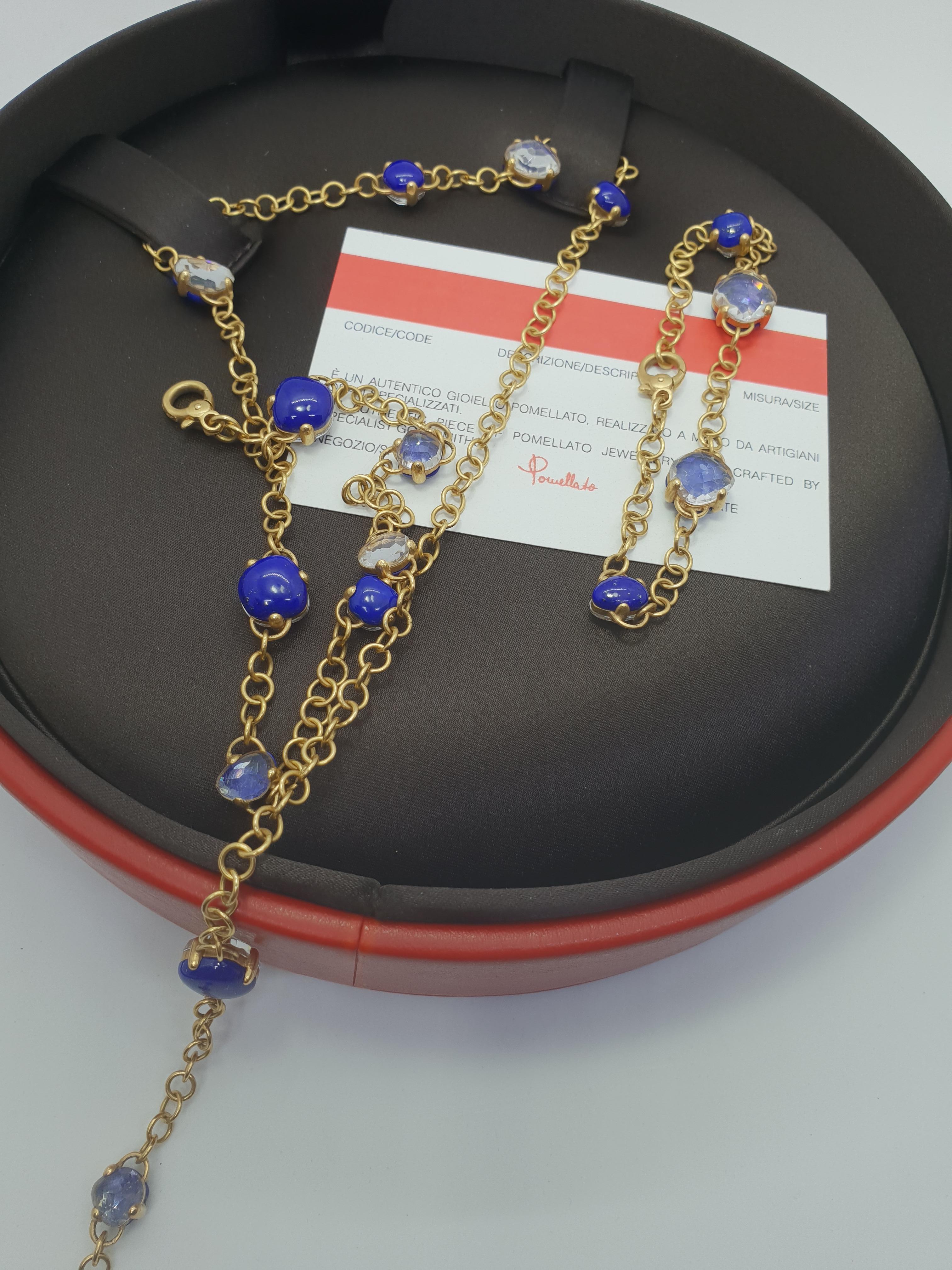 Contemporary Pomellato Capri Rose 18 Karat Gold Chain with Lapislazuli and Rock Crystal