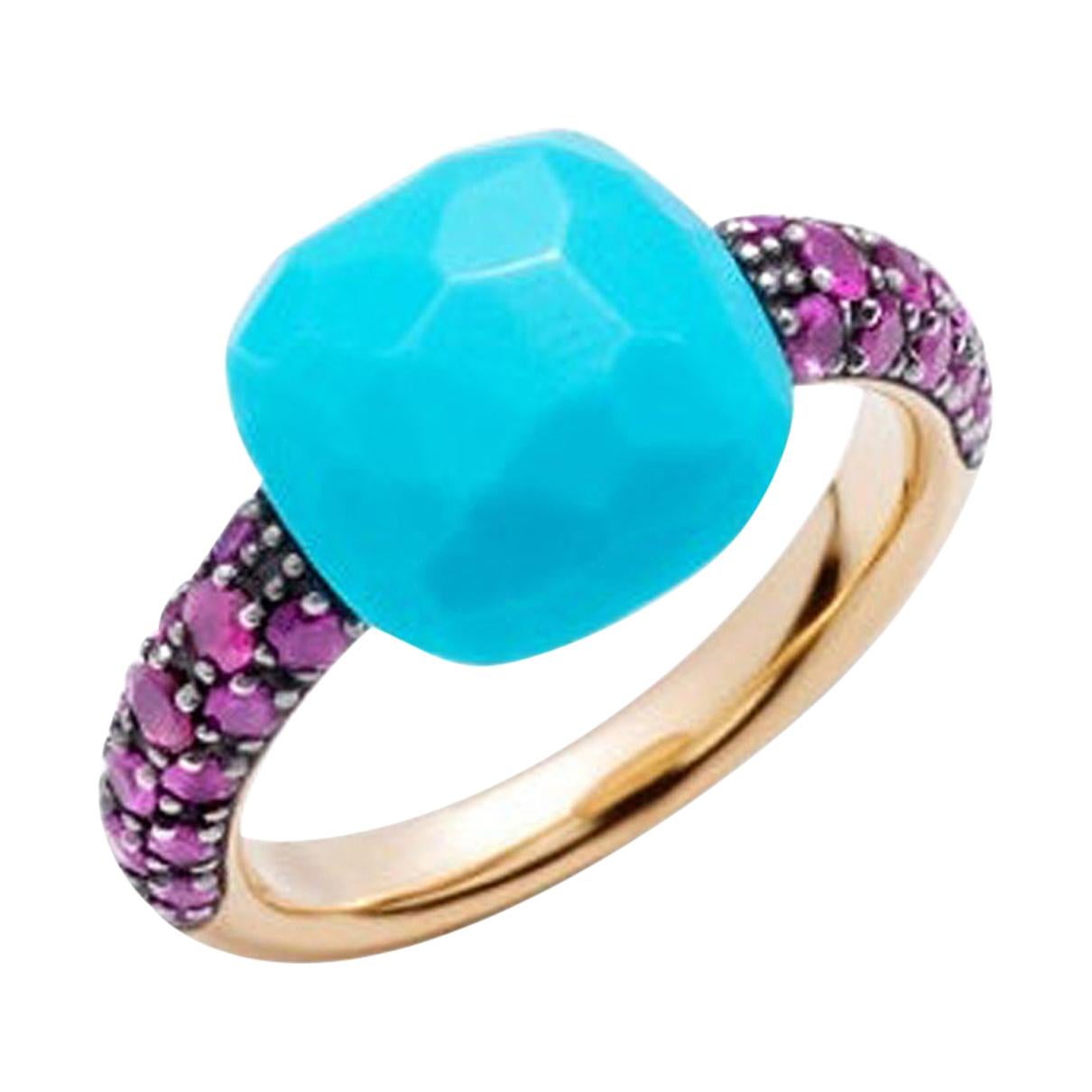 Pomellato Capri Turquoise and Rubies Ladies Ring A.B104O7RTU For Sale