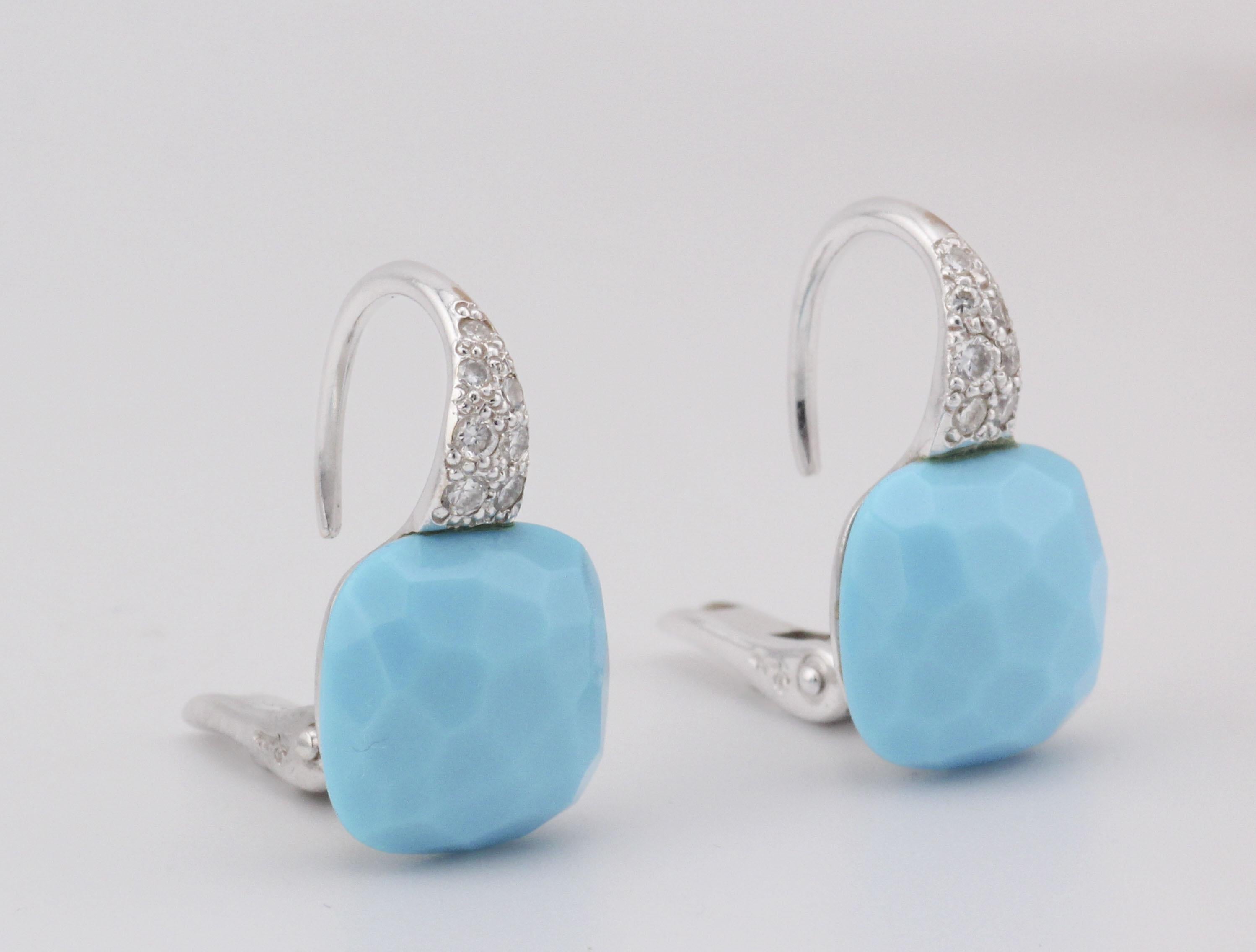 Quadrato Pomellato Capri Orecchini in oro bianco 18k con diamante e turchese in vendita