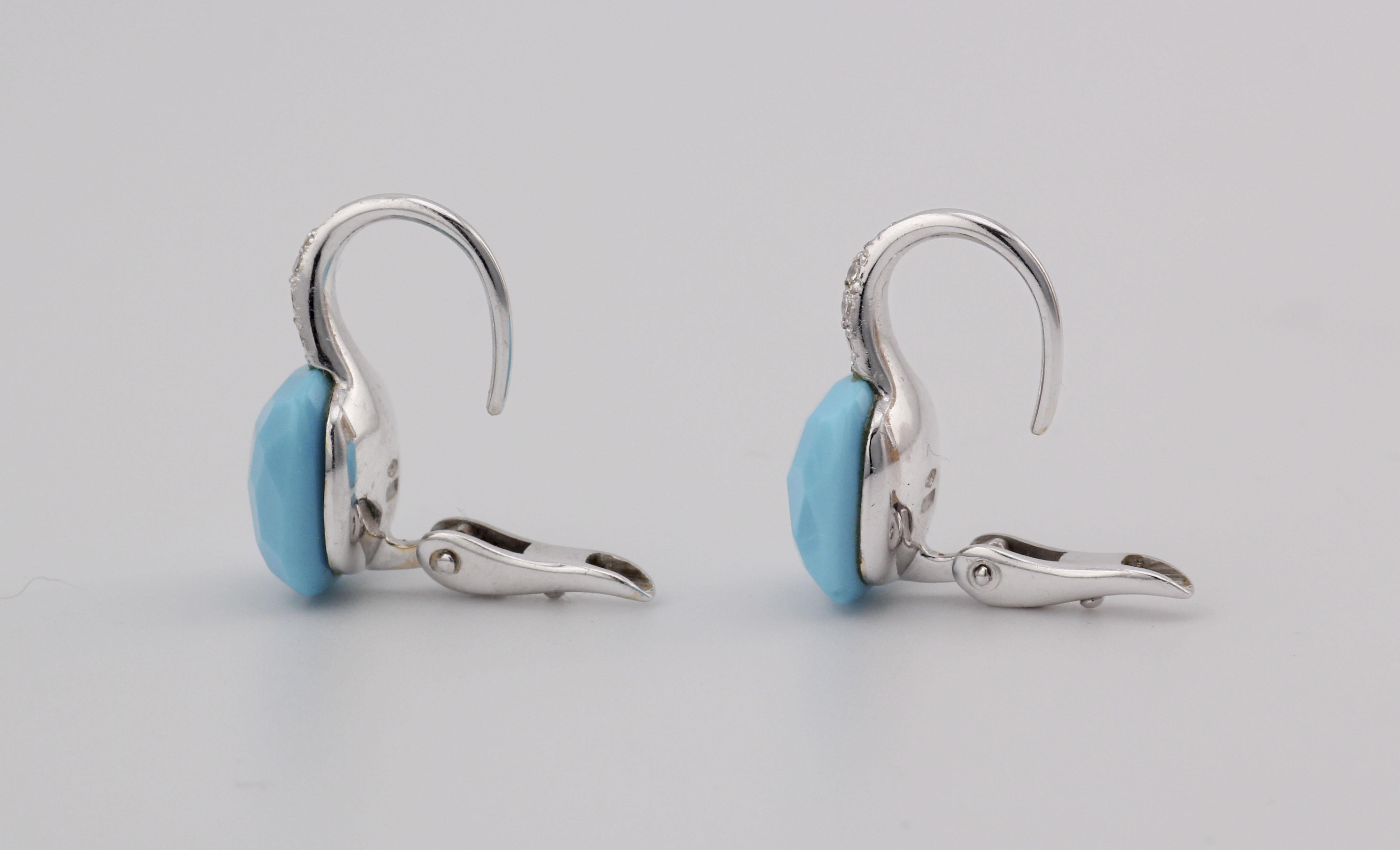 Pomellato Capri Orecchini in oro bianco 18k con diamante e turchese in vendita 1