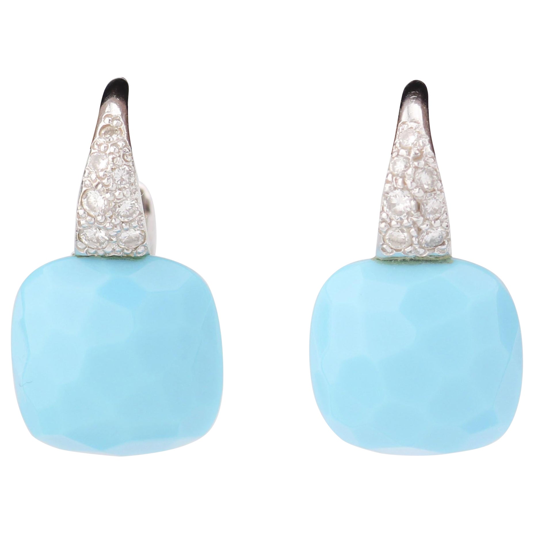 Pomellato Capri Orecchini in oro bianco 18k con diamante e turchese in vendita