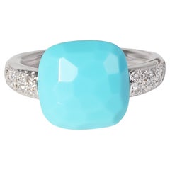 Pomellato Capri Turquoise Diamond Gemstone Ring in 18k White Gold 0.26 CTW