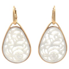 Pomellato Carved White Quartz Earrings 18k Yellow Gold