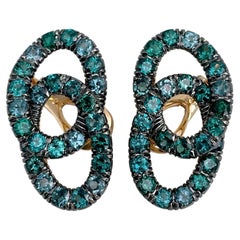 Pomellato “Catene” 18 Karat Gold Green Blue Garnet French Back Stud Earrings