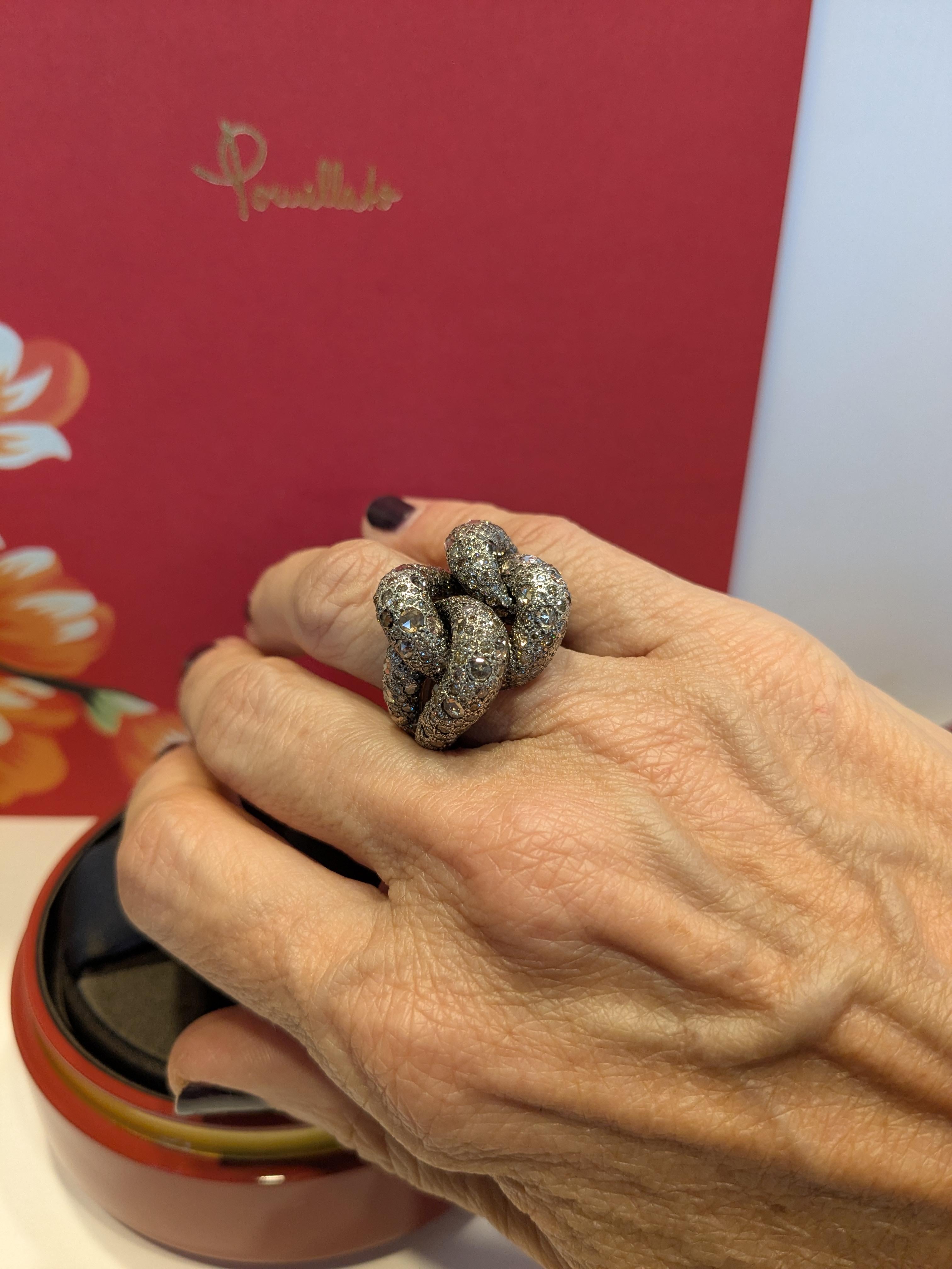 Pomellato Catene ring in 18k  rose gold and brown diamonds with box For Sale 6