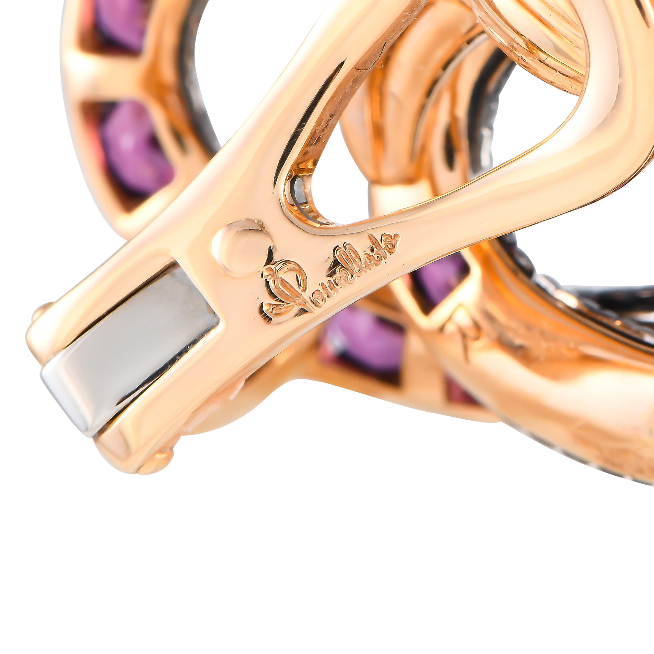 Round Cut Pomellato Cattene 18K Yellow Gold Pink Sapphire Earrings PO21-102124 For Sale