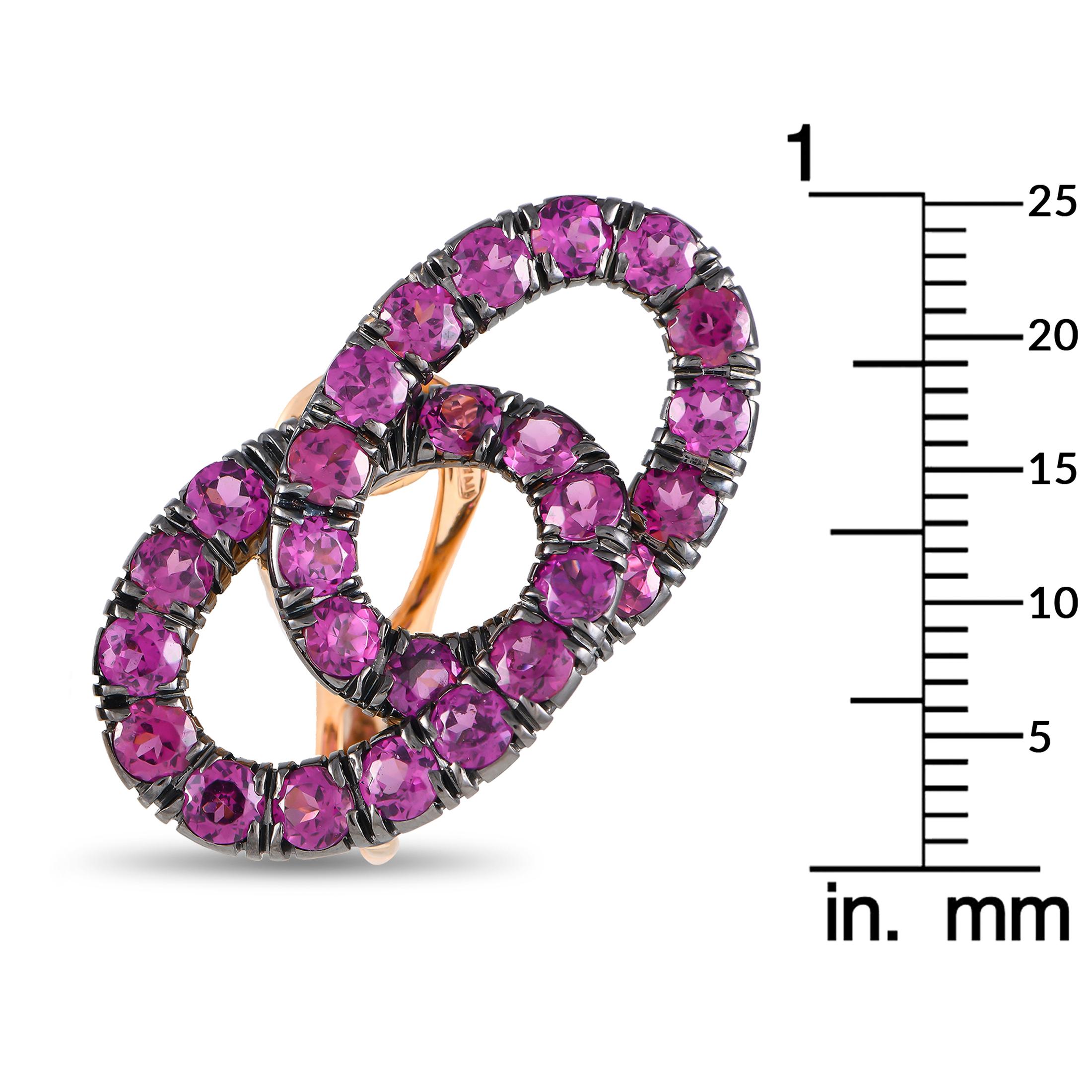 Pomellato Cattene 18K Yellow Gold Pink Sapphire Earrings PO21-102124 In New Condition For Sale In Southampton, PA