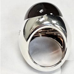 Pomellato Chevalière Large Dome Ring -Sterling Silver with Smoky Topaz Cabochon