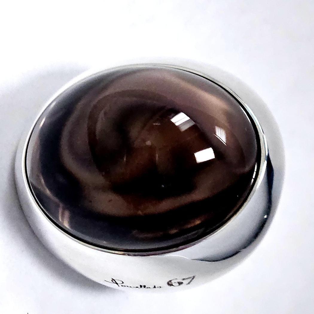 Cabochon Anello Pomellato Chevalière a cupola grande - A. Silver con cabochon di topazio fumé in vendita
