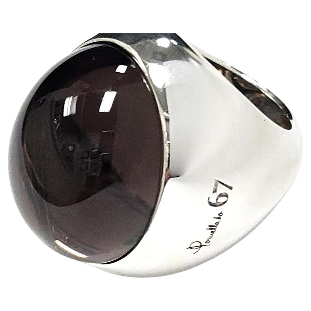 Anello Pomellato Chevalière a cupola grande - A. Silver con cabochon di topazio fumé in vendita