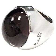 Pomellato Chevalière Large Dome Ring -Sterling Silver with Smoky Topaz Cabochon