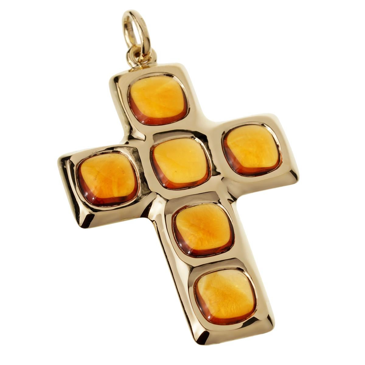 Cabochon Pomellato Citrine 27 Carat Citrine Cross Yellow Gold Pendant For Sale