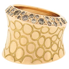 Pomellato Cocco 18k Gold Fancy Brown & Champagne Diamond Wide Cocktail Band Ring