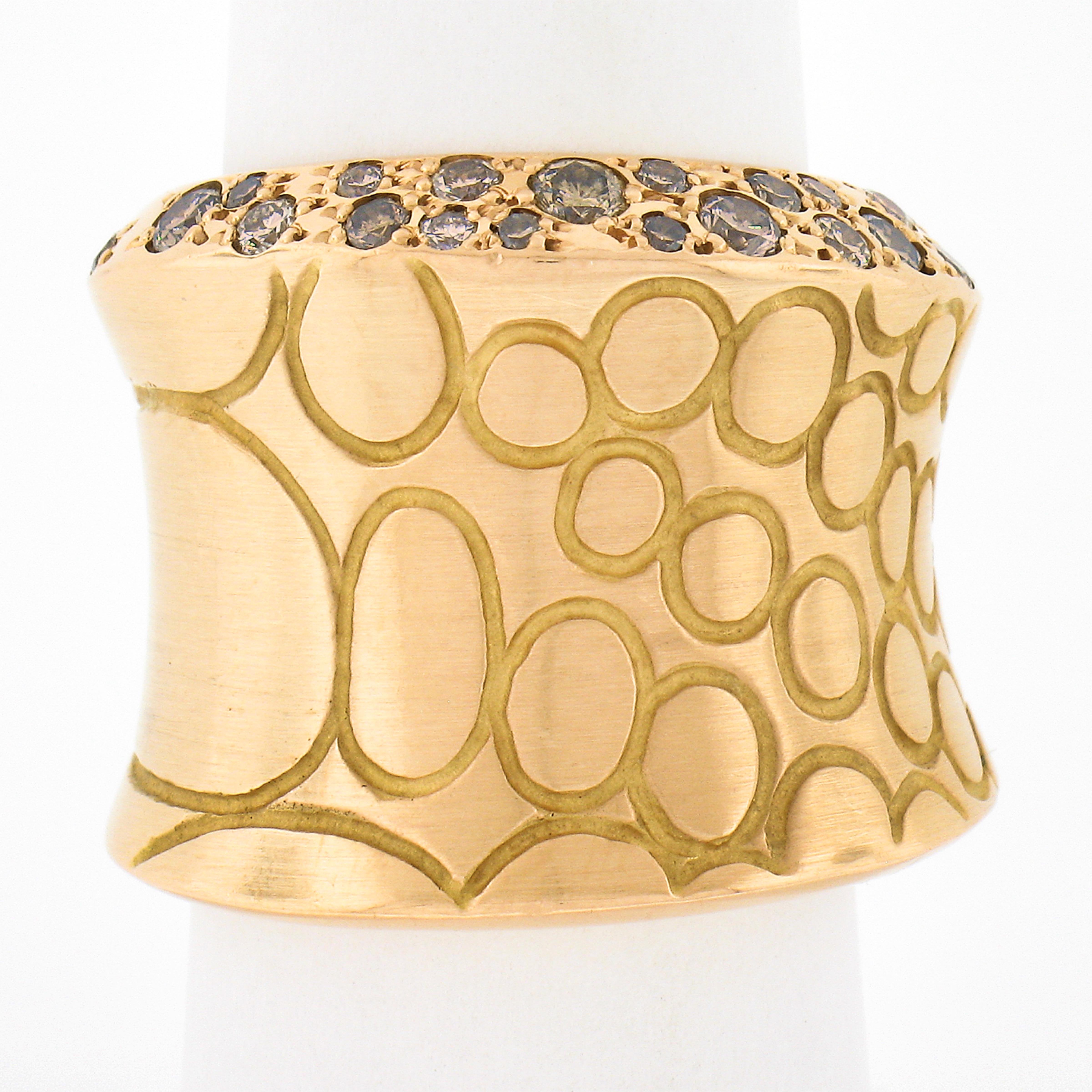 Brilliant Cut Pomellato Cocco 18k Gold Fancy Brown & Champagne Diamond Wide Cocktail Band Ring