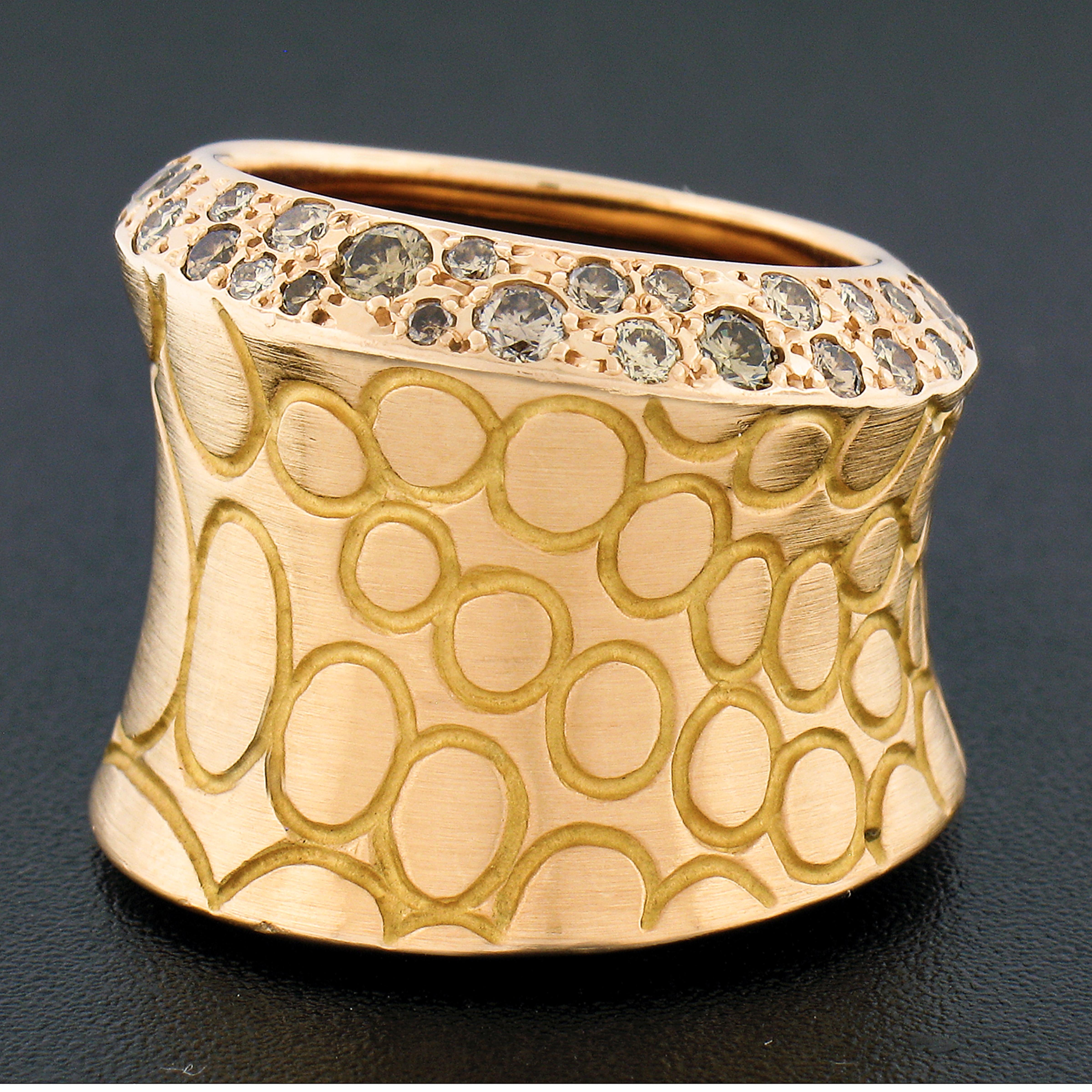 Pomellato Cocco 18k Gold Fancy Brown & Champagne Diamond Wide Cocktail Band Ring In Excellent Condition In Montclair, NJ