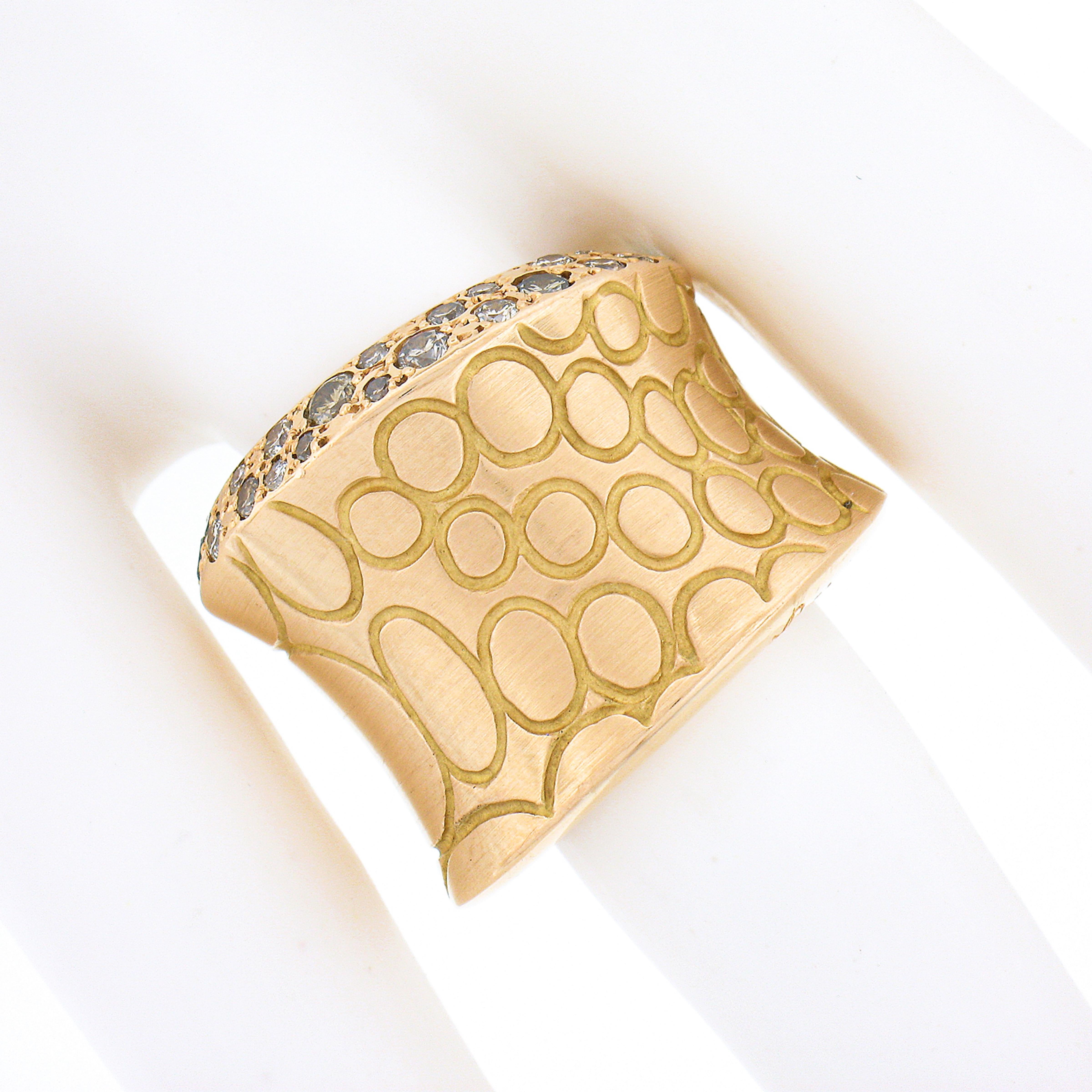 Women's Pomellato Cocco 18k Gold Fancy Brown & Champagne Diamond Wide Cocktail Band Ring