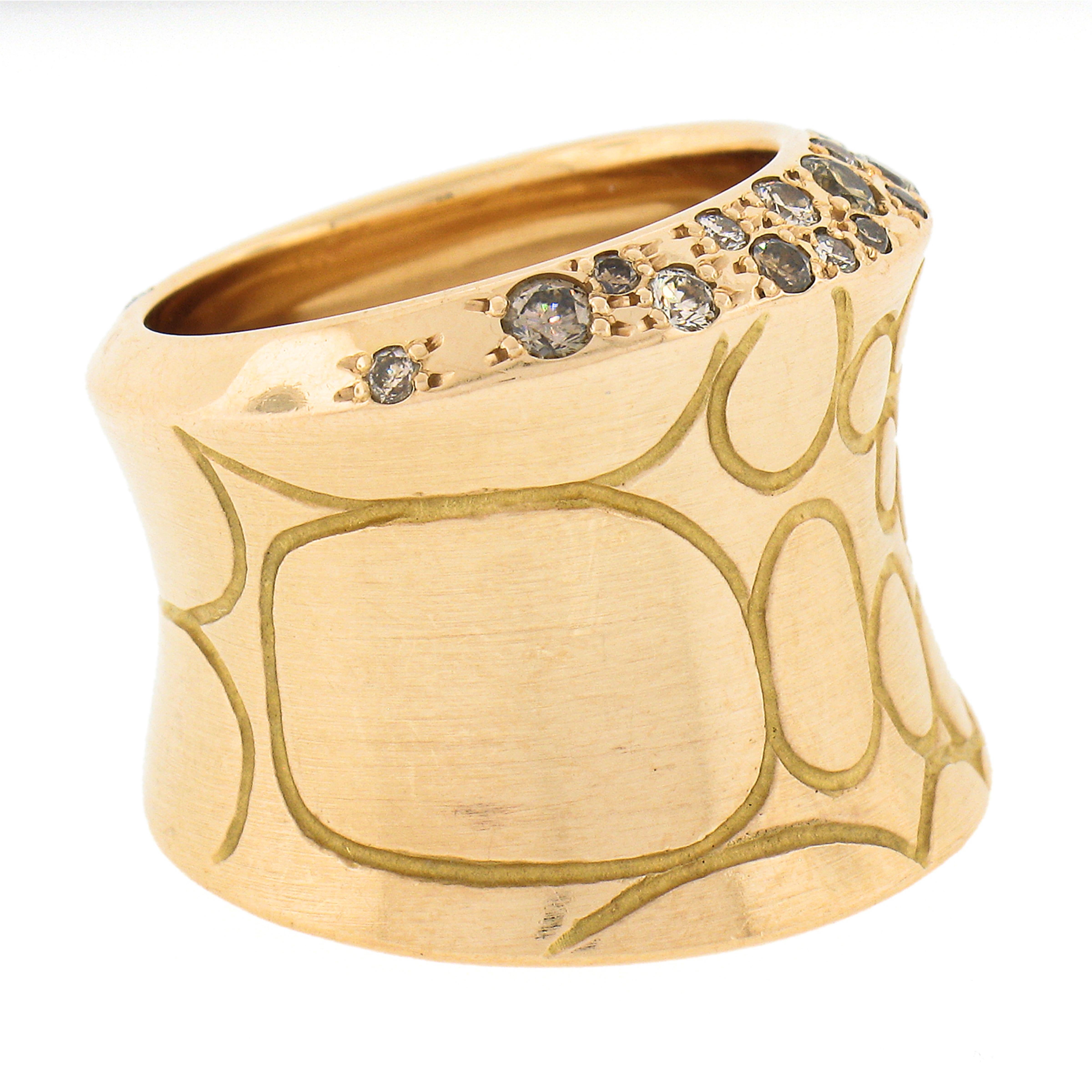 Pomellato Cocco 18k Gold Fancy Brown & Champagne Diamond Wide Cocktail Band Ring 1