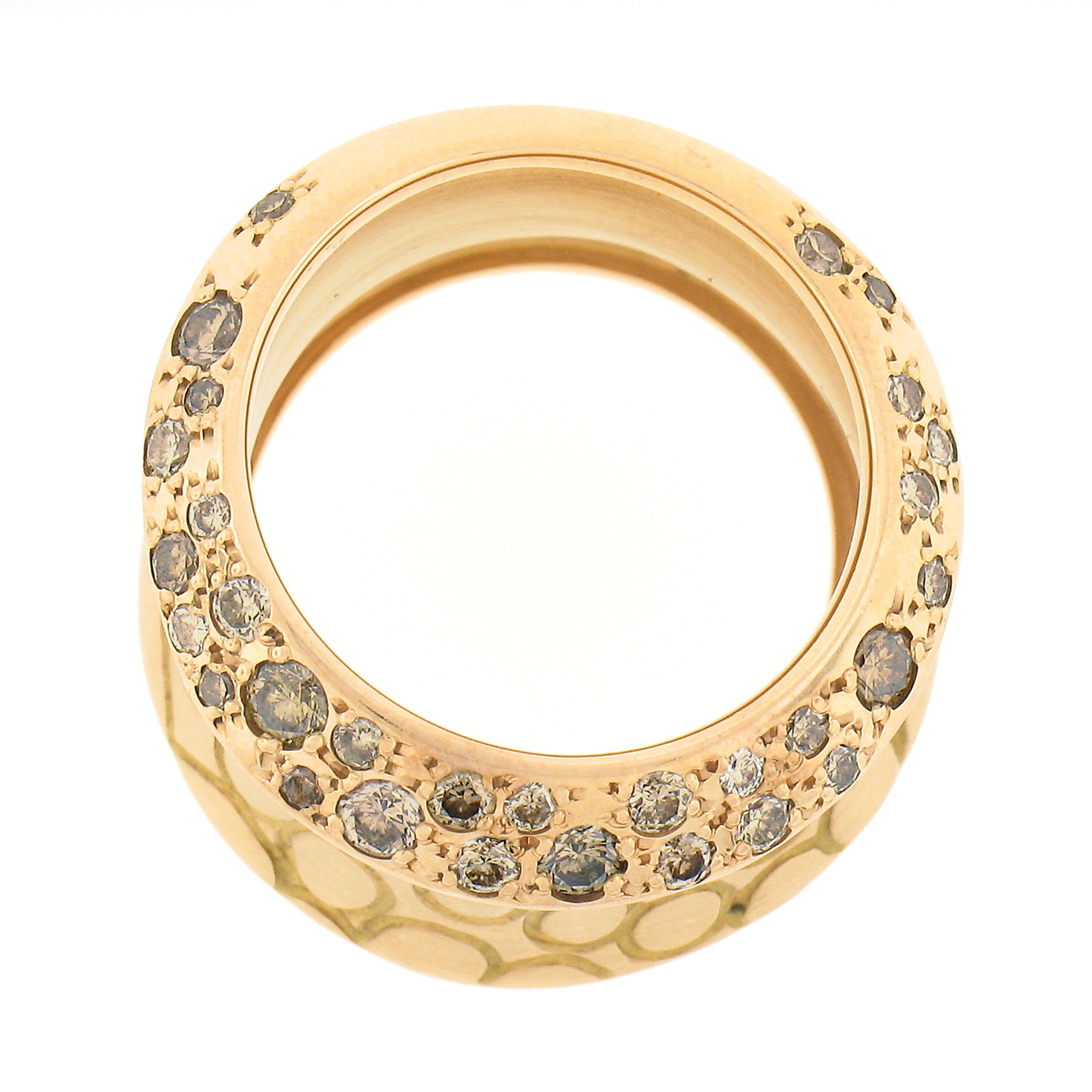 Pomellato Cocco 18k Gold Fancy Brown & Champagne Diamond Wide Cocktail Band Ring 3