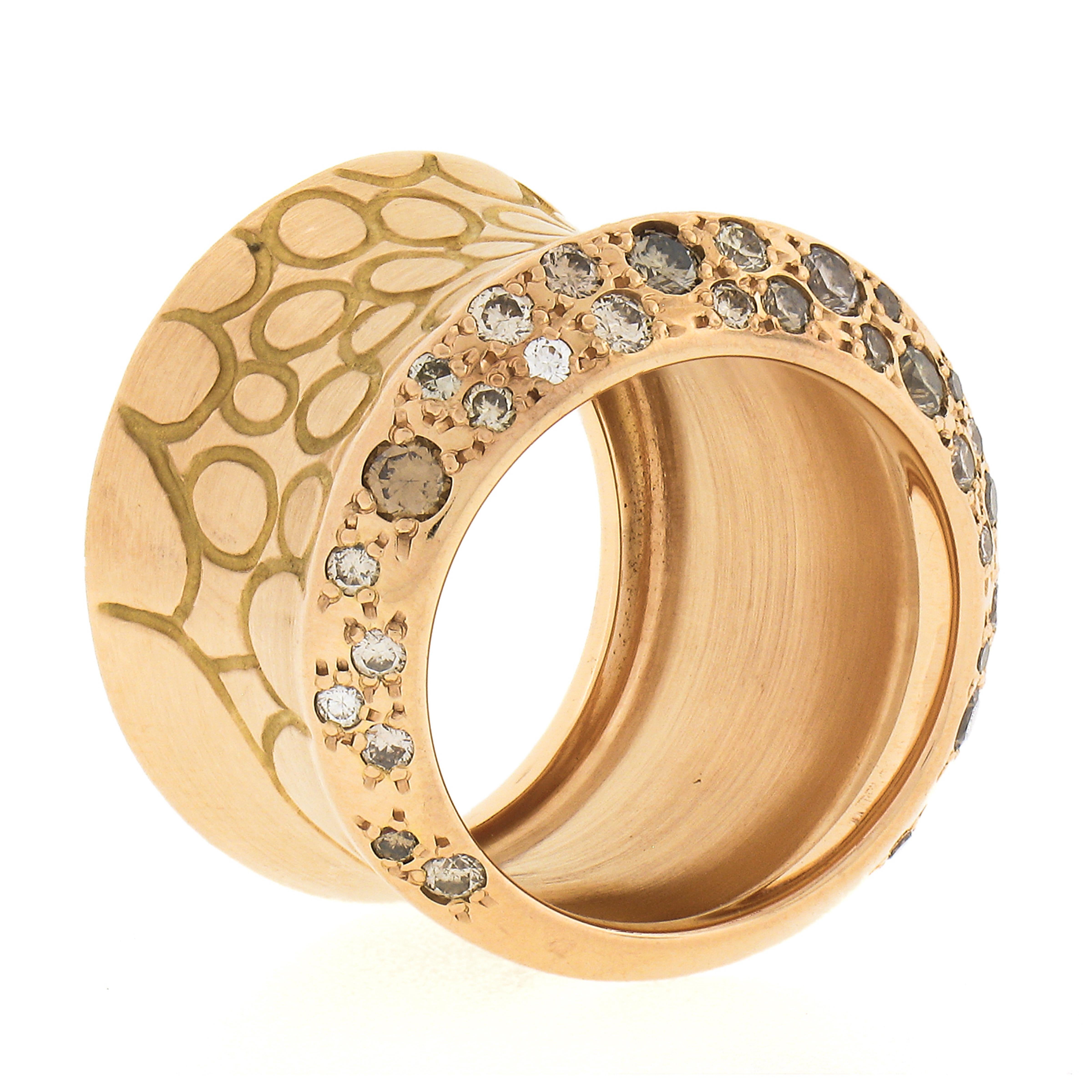 Pomellato Cocco 18k Gold Fancy Brown & Champagne Diamond Wide Cocktail Band Ring 4