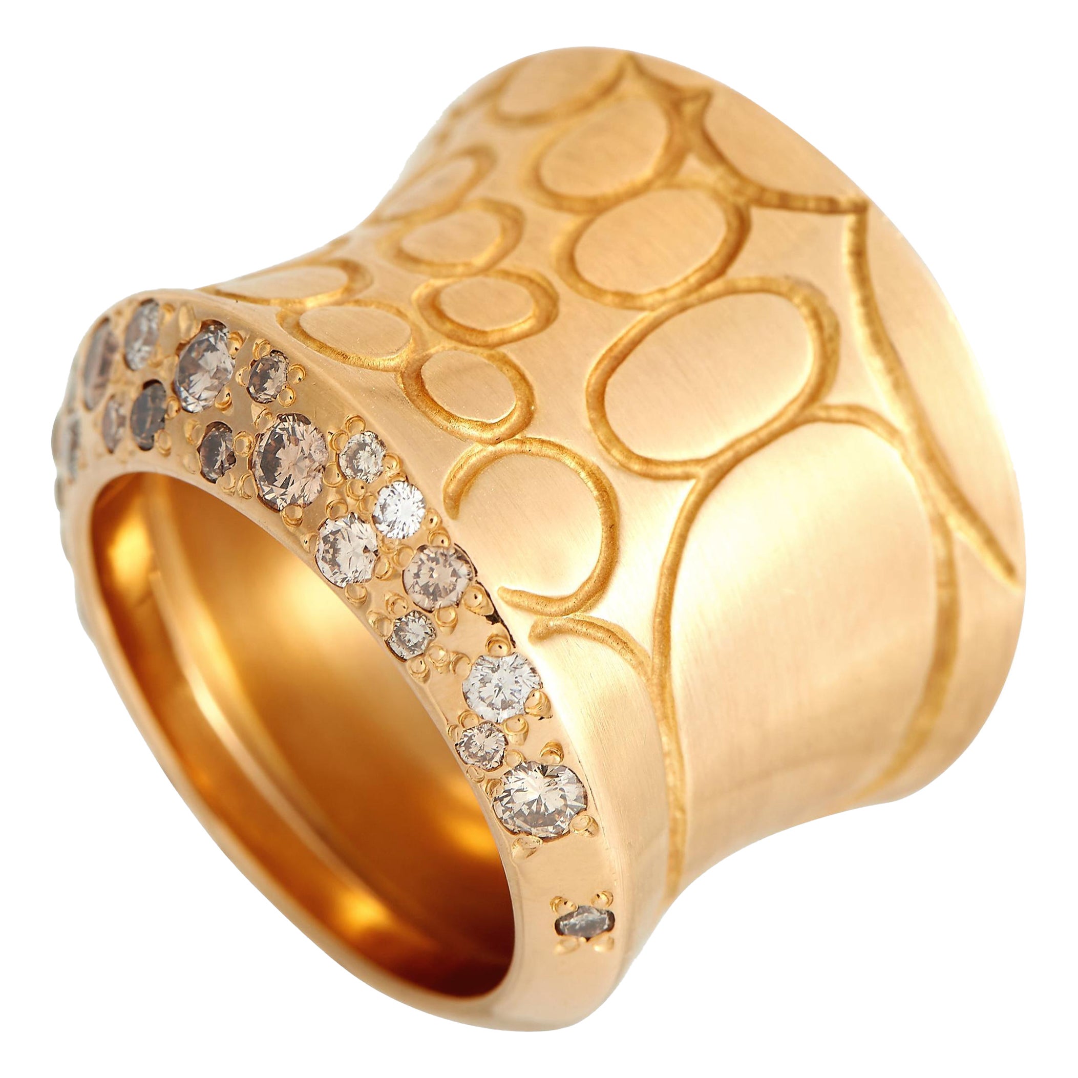 Pomellato Cocco 18K Rose Gold 0.89ct Diamond Wide Concave Ring