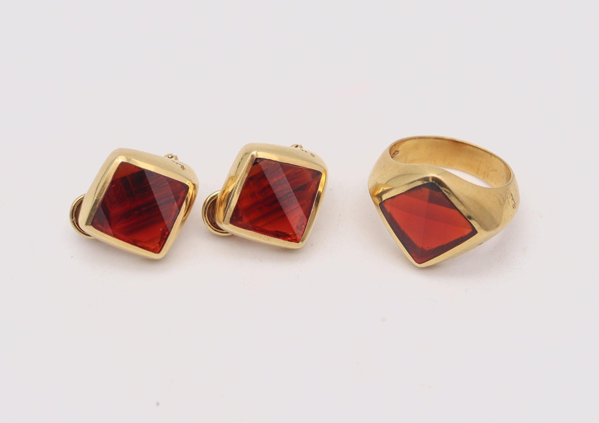 Kite Cut POMELLATO Cocktail Ring In Solid 18Kt Yellow Gold With Kite Faceted Red Garnet For Sale