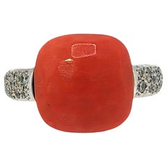 Pomellato Coral Capri Ring Diamond Shoulders 18K White Gold