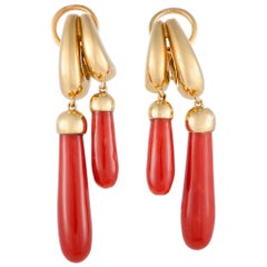 Vintage Pomellato Coral Yellow Gold Dangle Double Earrings