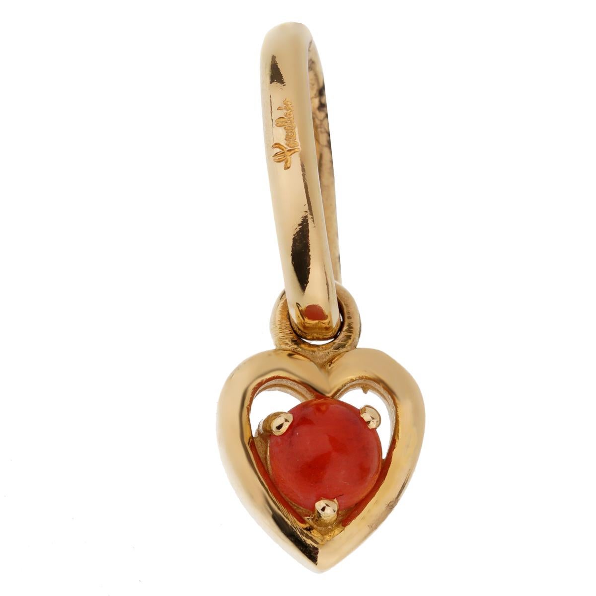 Cabochon Pomellato Coral Yellow Gold Heart Charm Pendant For Sale