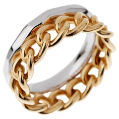 Anillo Pomellato Cuban Link Doble Banda Oro Blanco Rosa
