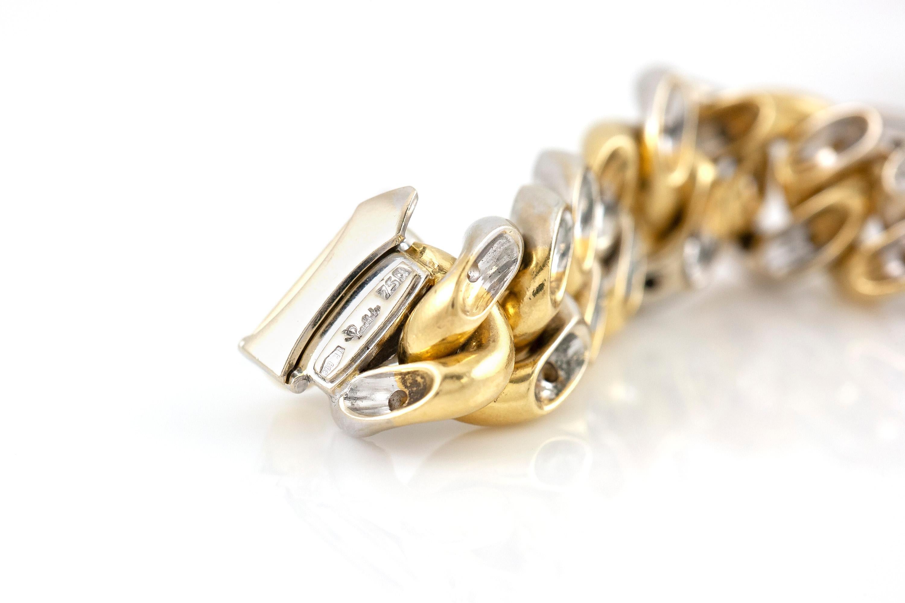 Round Cut Pomellato Curb Link Gold and Diamonds Bracelet