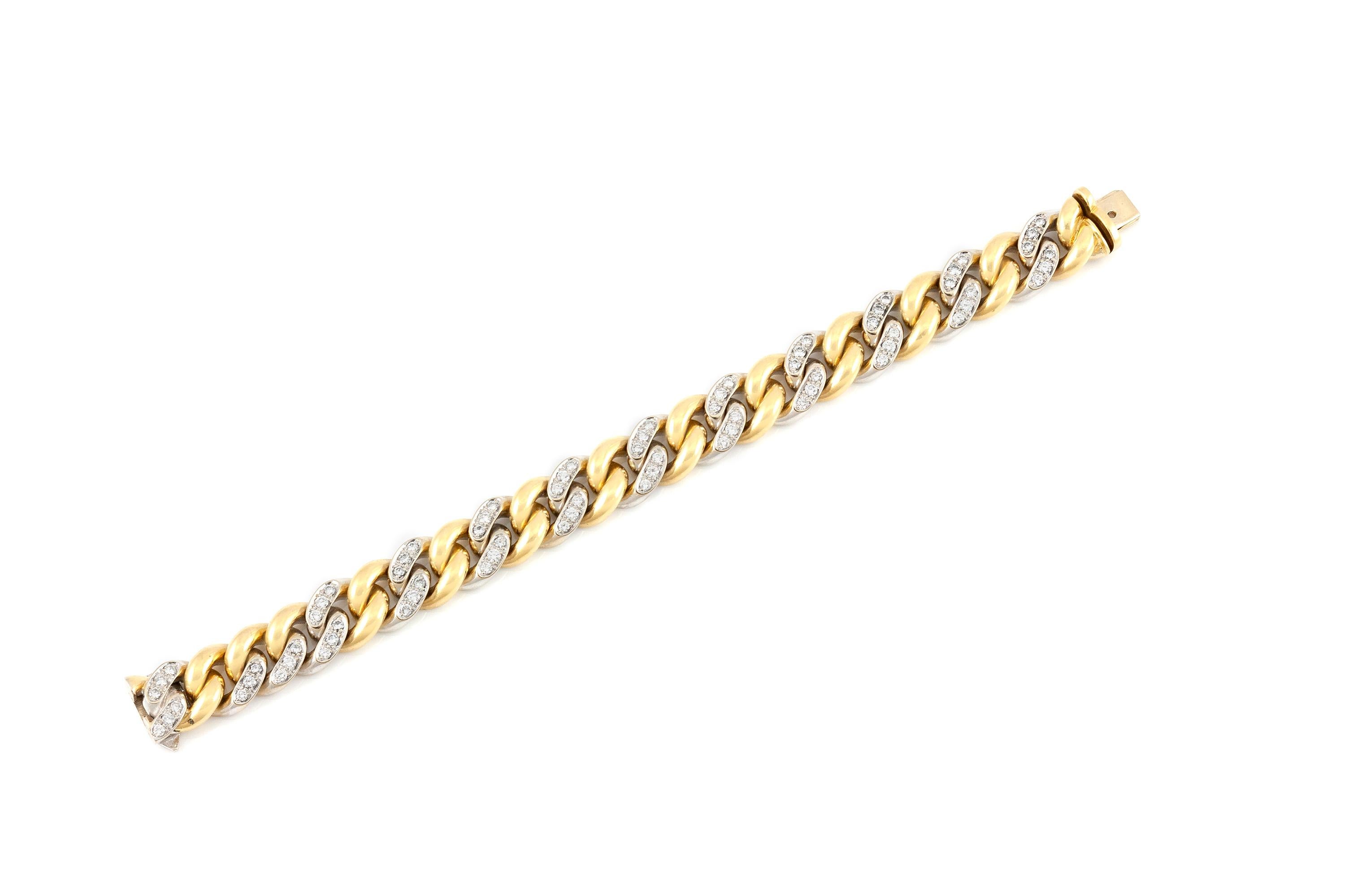 Women's or Men's Pomellato Curb Link Gold and Diamonds Bracelet
