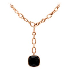 Pomellato, Cushion Cut Black Jet Pendant in 18K Rose Gold Chain Link Necklace