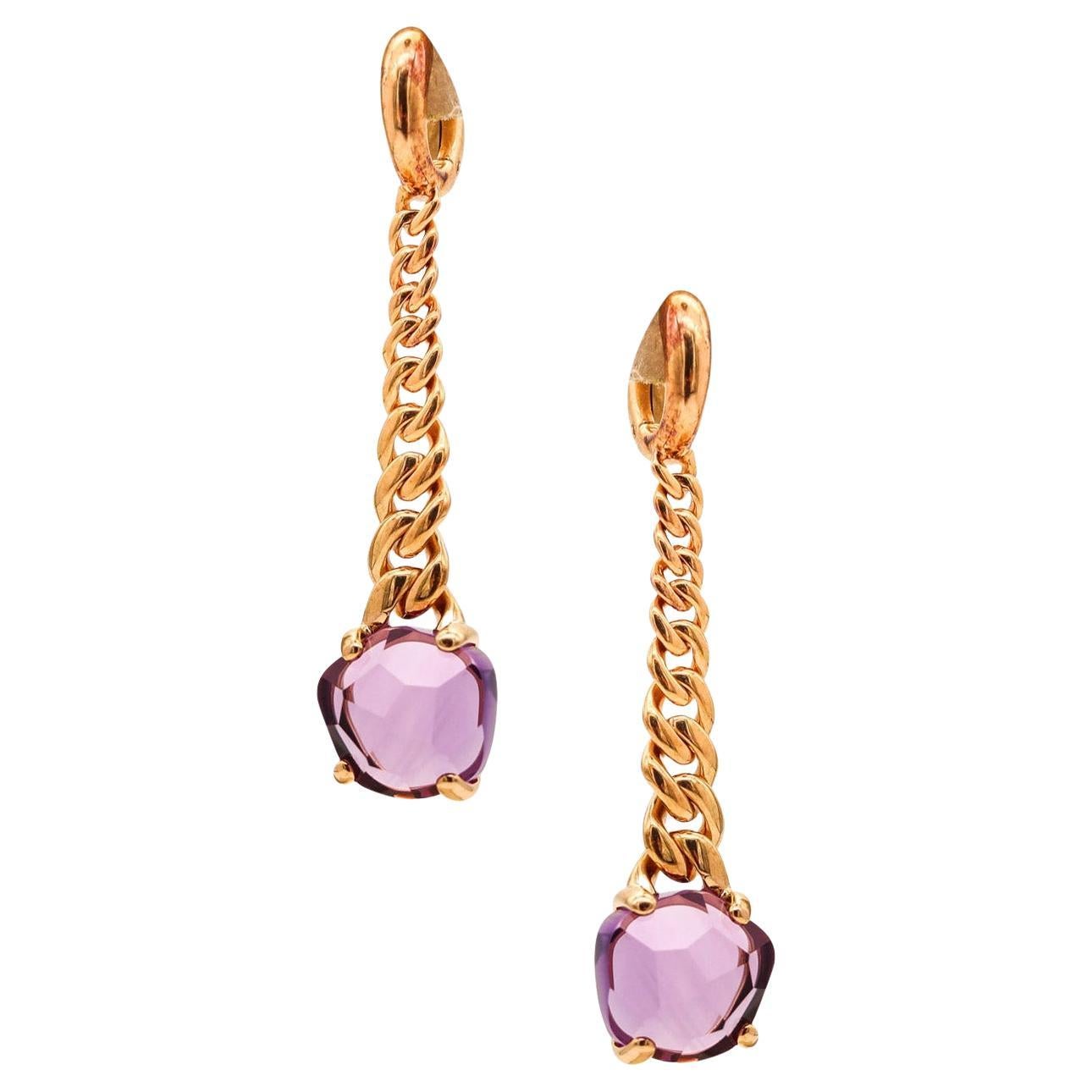 POMELLATO Dangle Drop Lola Earrings In 18Kt Yellow Gold With Purple Amethysts