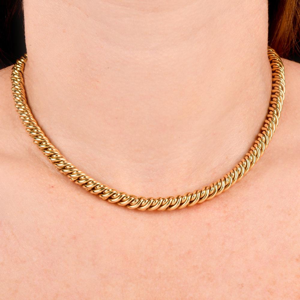 Pomellato Diamond 18K Gold Rope Chain Hardware Link Necklace For Sale 1