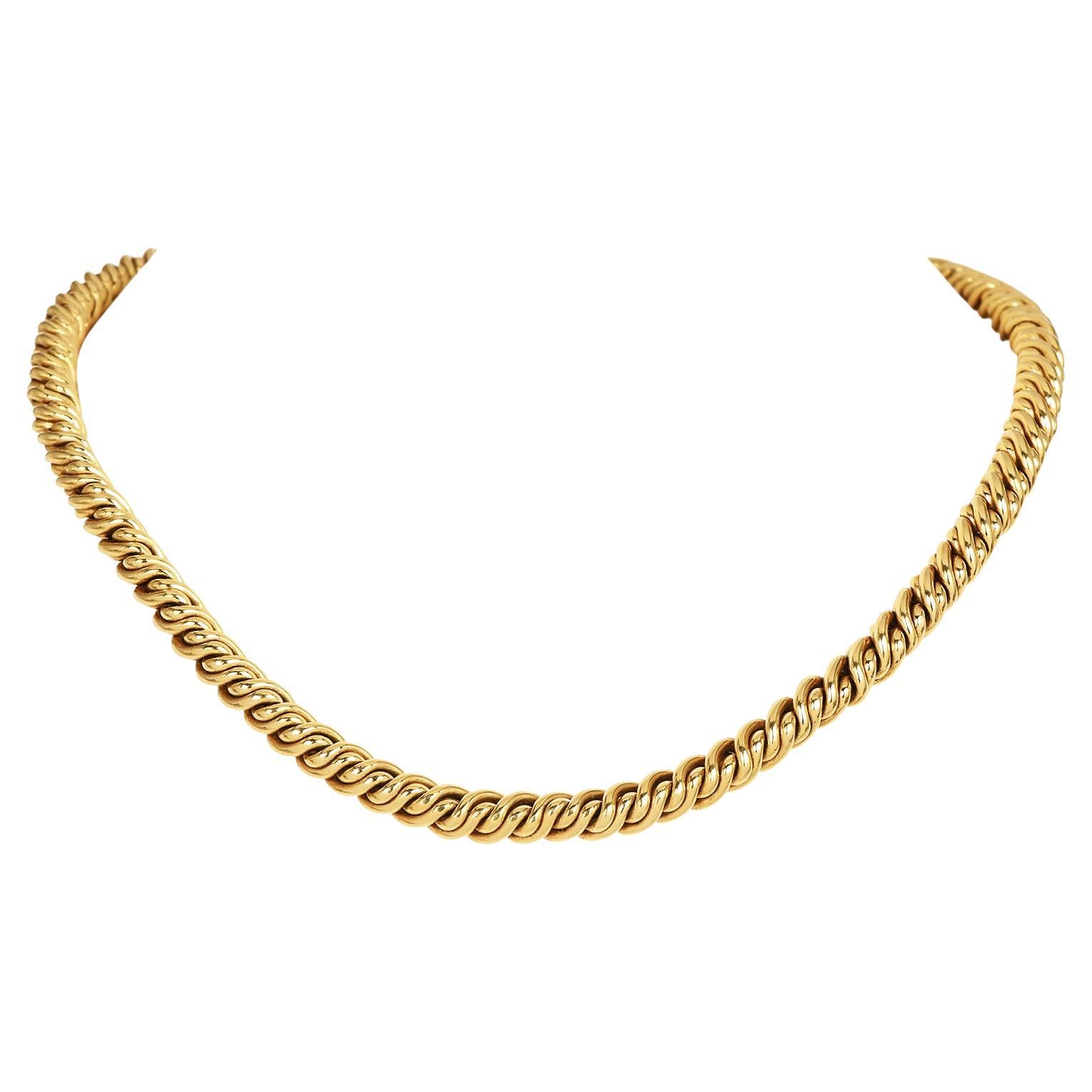 Pomellato Diamond 18K Gold Rope Chain Hardware Link Necklace For Sale