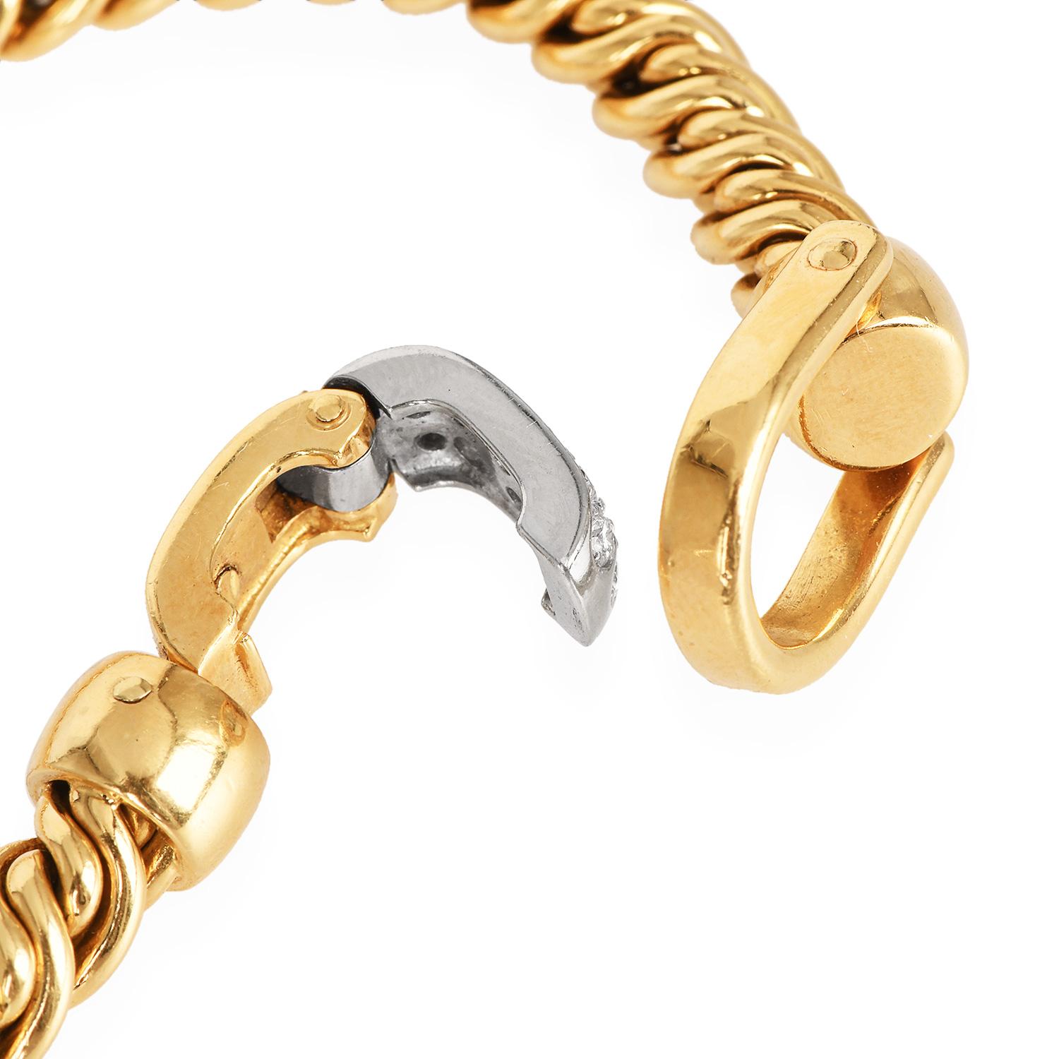 Round Cut Pomellato Diamond 18K Gold Rope Hardware Link Bracelet For Sale
