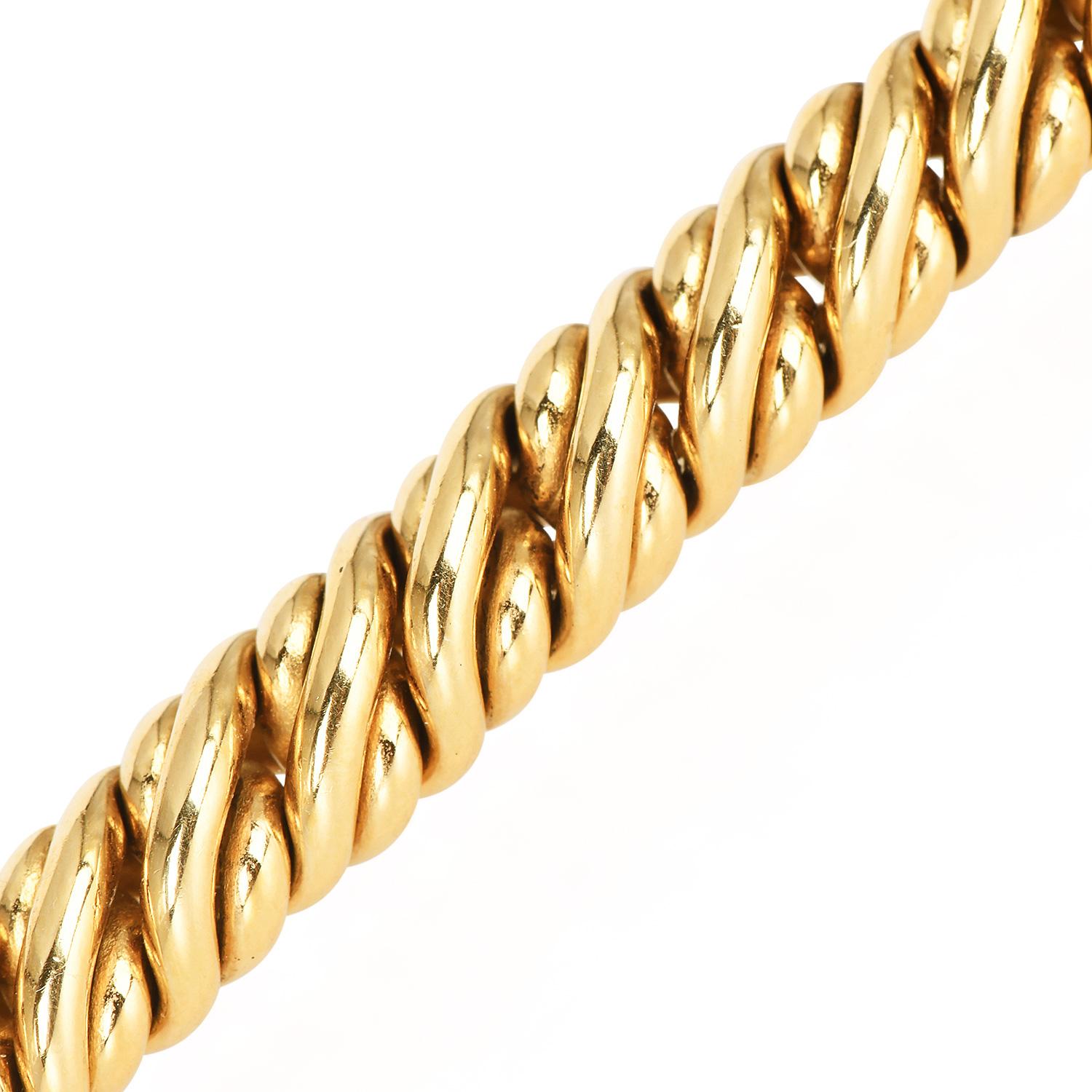 Pomellato Diamond 18K Gold Rope Hardware Link Bracelet In Excellent Condition For Sale In Miami, FL