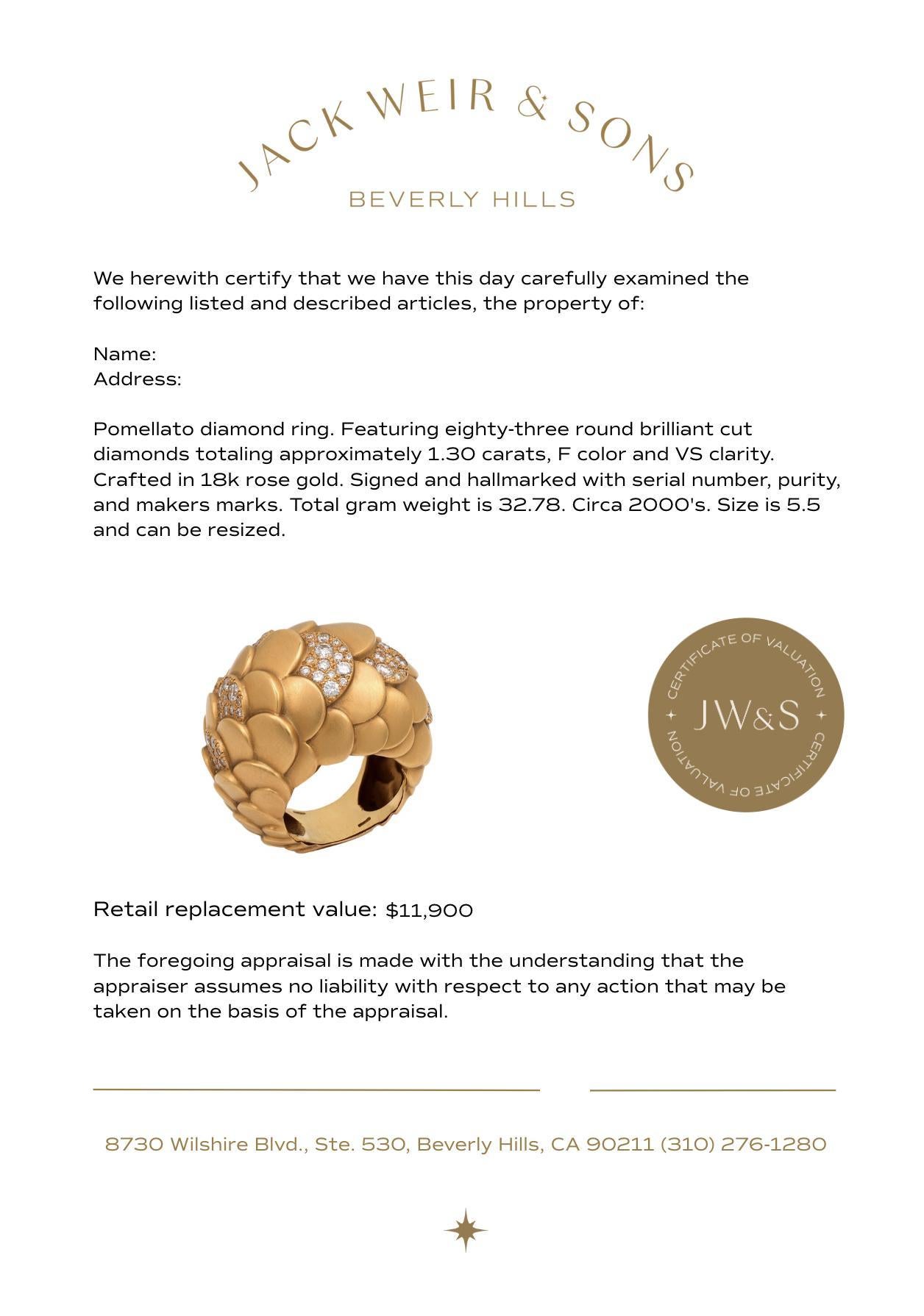 Women's Pomellato diamond 18k rose gold Dome ring For Sale